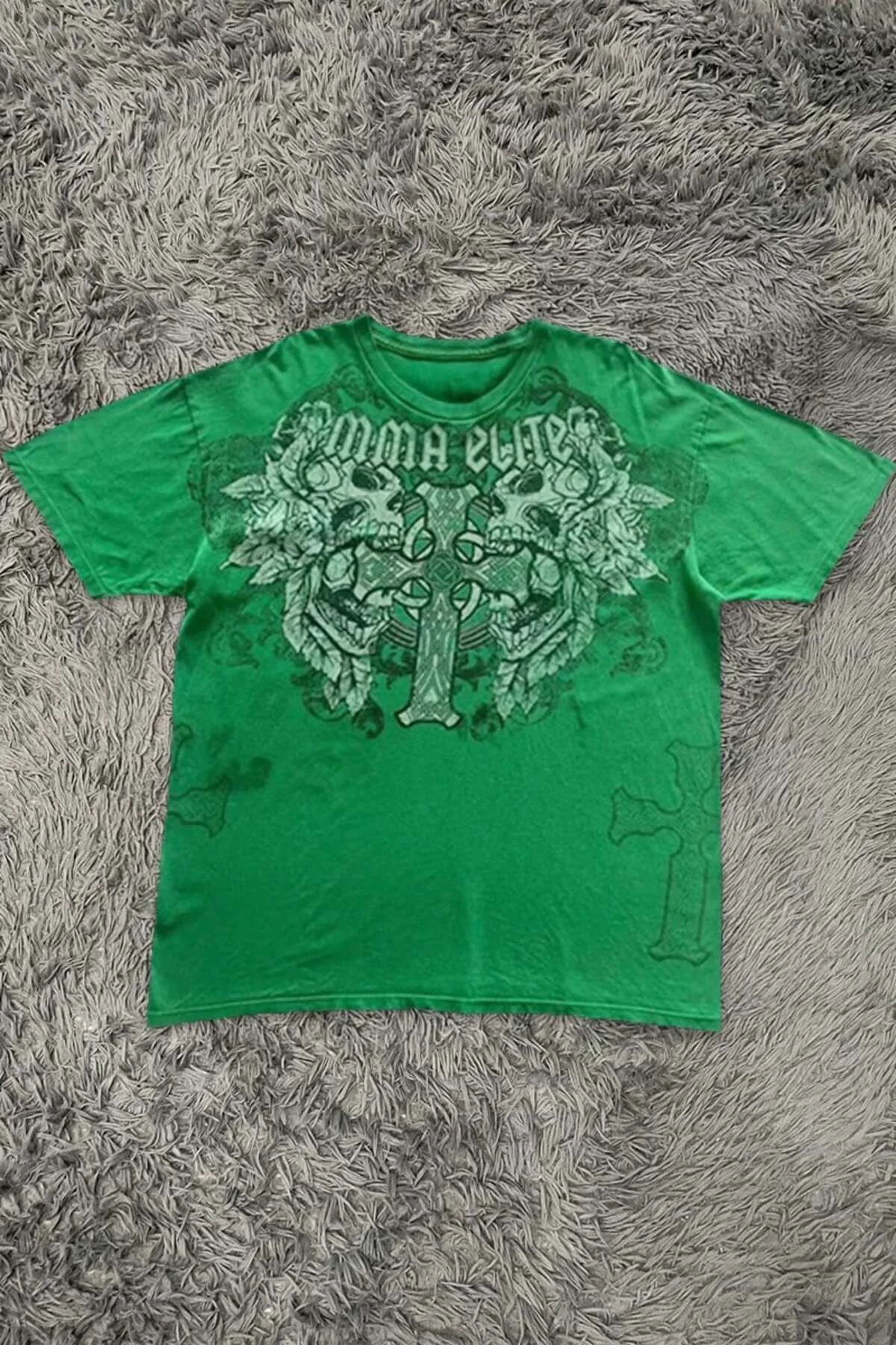 Yeşil MMA Elite Vintage Double Skull Y2K Unisex T-Shirt
