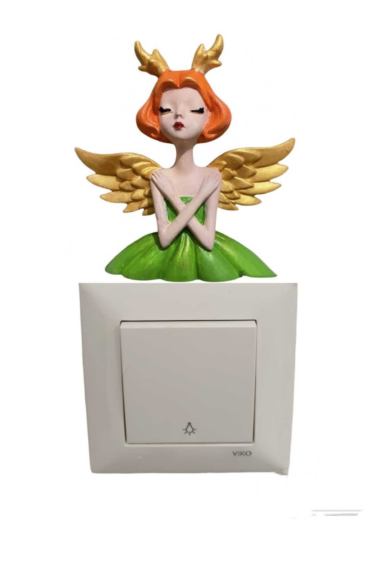 Yeşil Prenses Peri Kızı Dekoratif Beton Priz Süsü