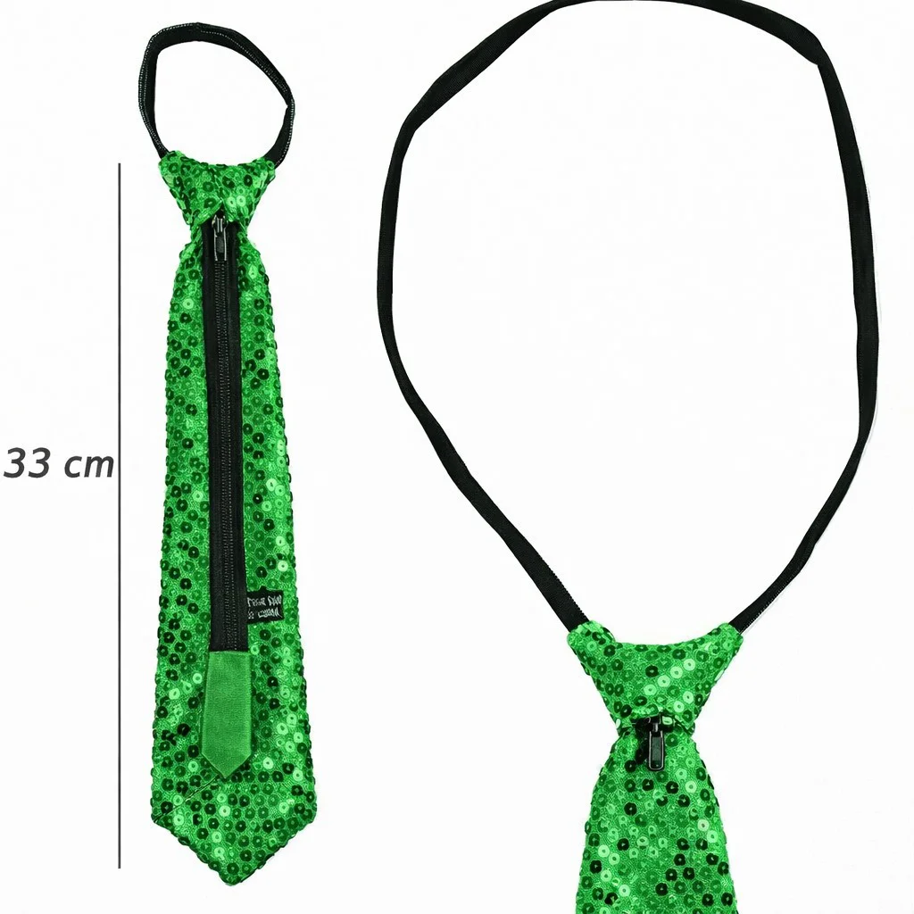 Yeşil Pul Payetli Işıltılı Parti Kravatı 33 cm - Fermuarlı Ayarlı