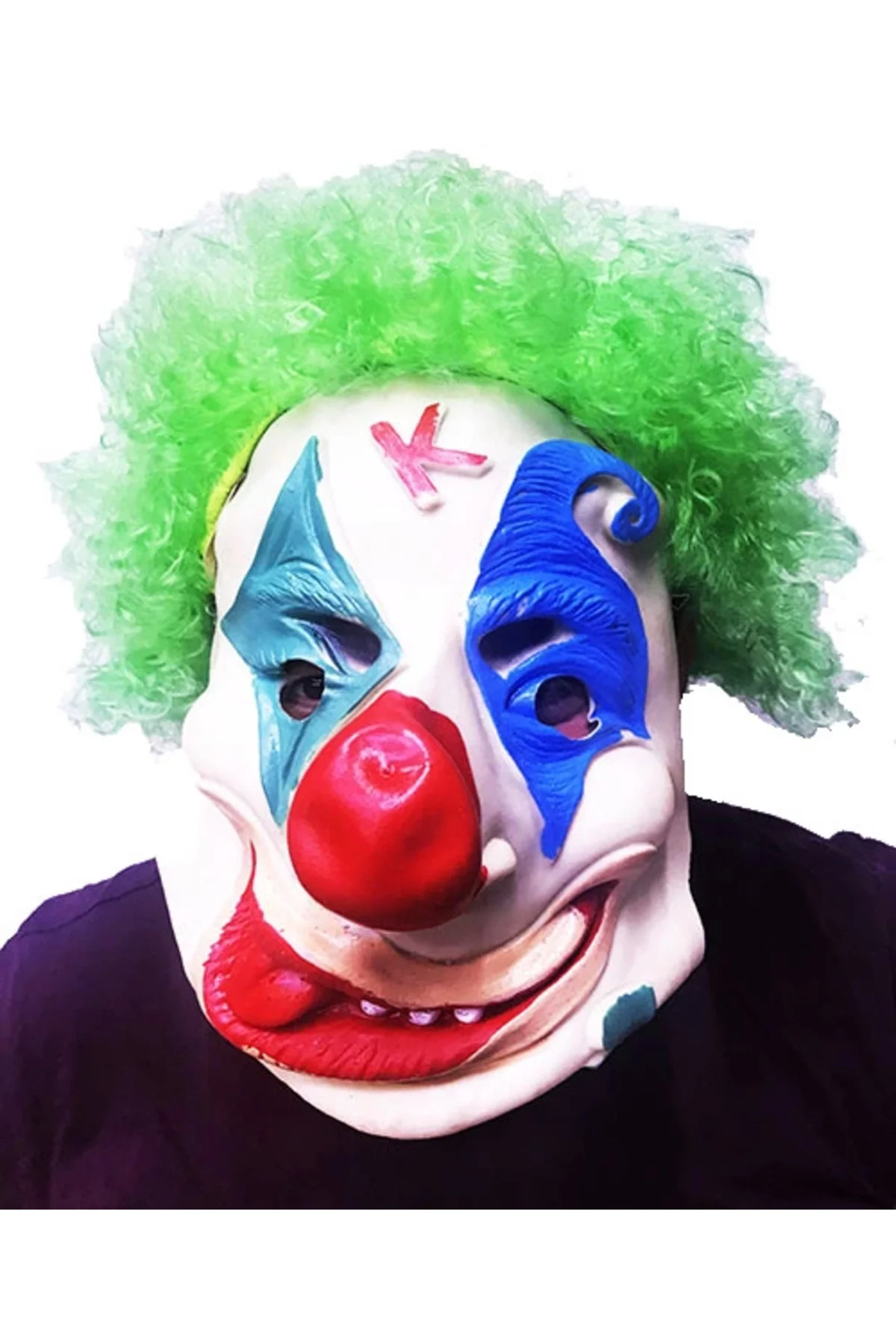 Yeşil Renk Afro Bonus Peruklu Palyaço Lateks Et Maske Yeşil Renk Afro Bonus Peruklu Palyaço Lateks Et Maske