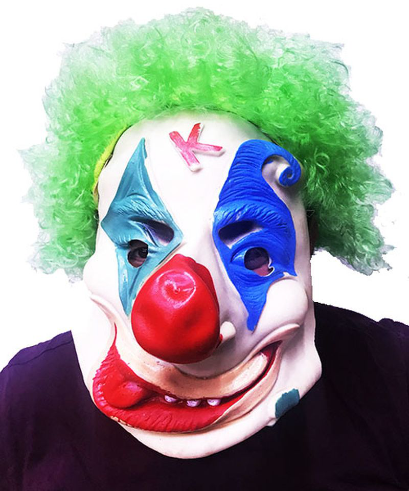 Yeşil Renk Afro Bonus Peruklu Palyaço Lateks Et Maske TdrTR