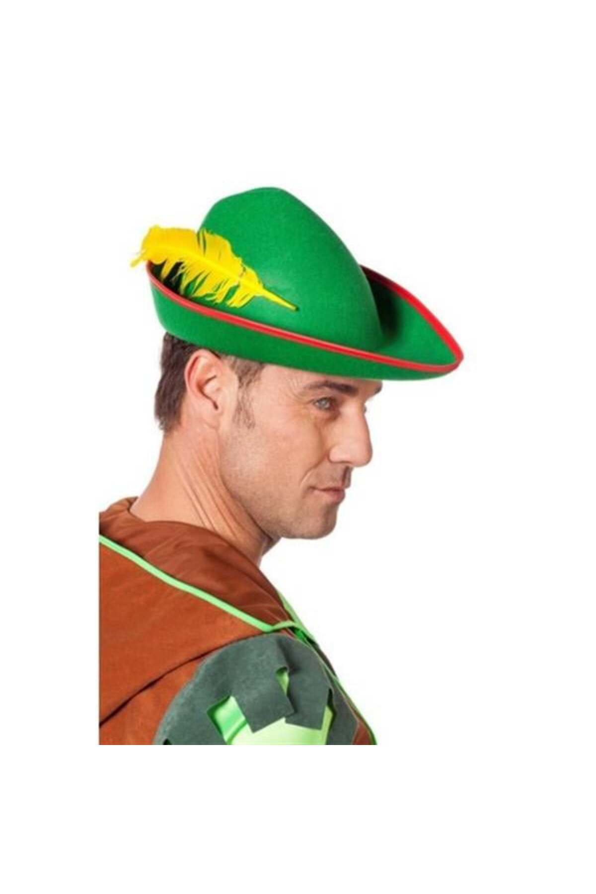 Store Yeşil Renk Robin Hood Şapkası Sarı Tüylü