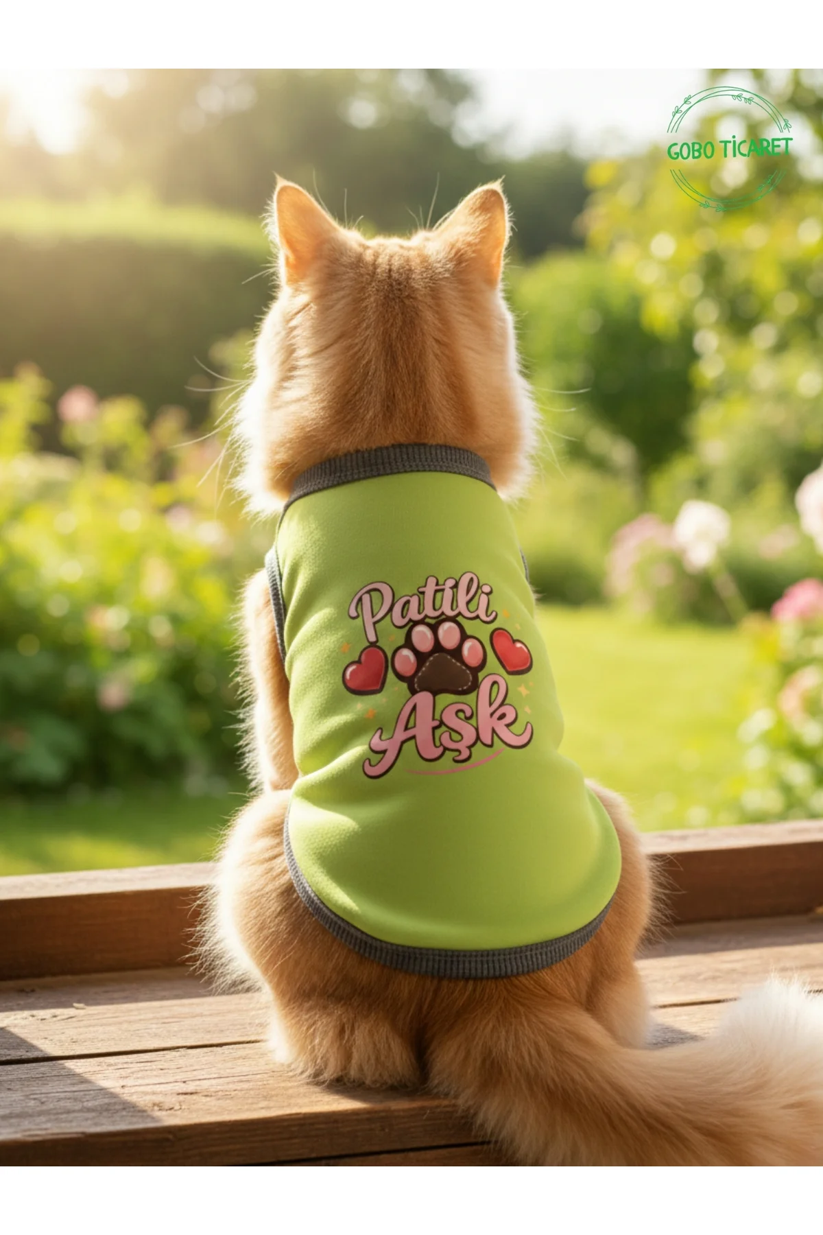 Yeşil Renkli Patili Aşk Baskılı Kedi ve Köpek Kıyafeti Tişörtü El