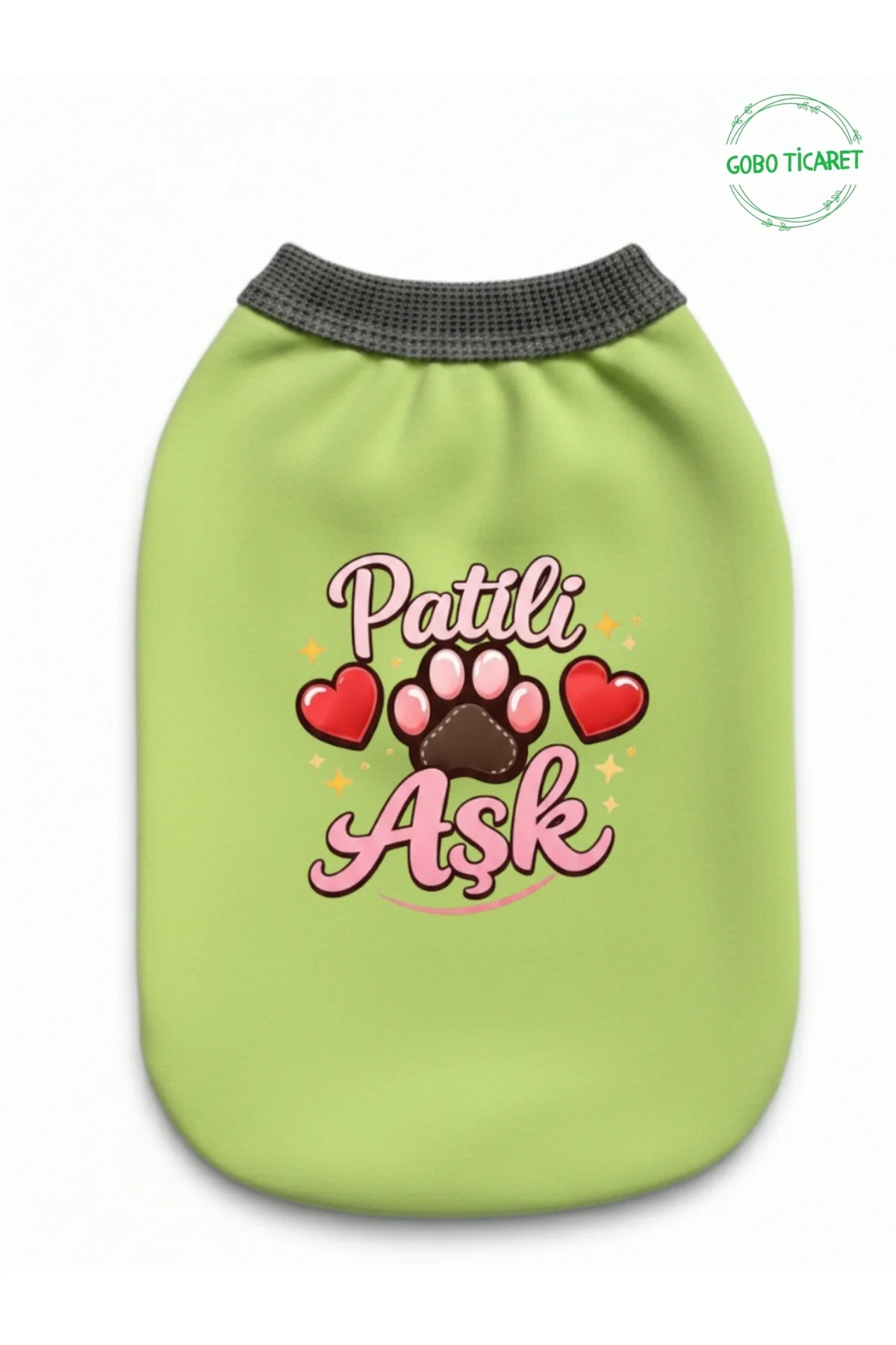 Yeşil Renkli Patili Aşk Baskılı Kedi ve Köpek Kıyafeti Tişörtü El