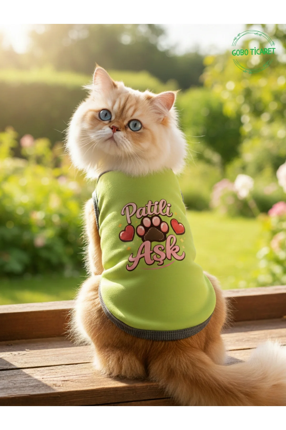 Yeşil Renkli Patili Aşk Baskılı Kedi ve Köpek Kıyafeti Tişörtü El