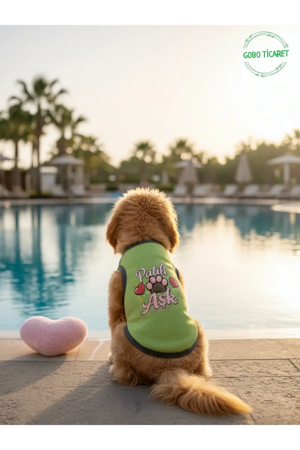 Yeşil Renkli Patili Aşk Baskılı Kedi ve Köpek Kıyafeti Tişörtü El