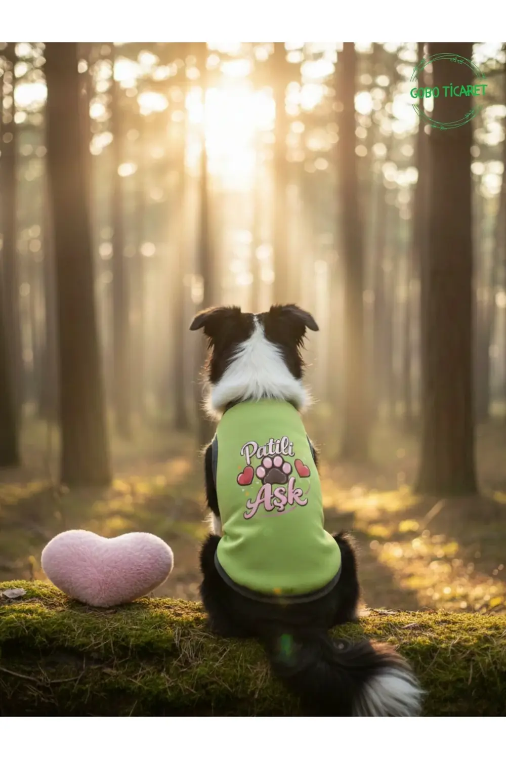 Yeşil Renkli Patili Aşk Baskılı Kedi ve Köpek Kıyafeti Tişörtü El