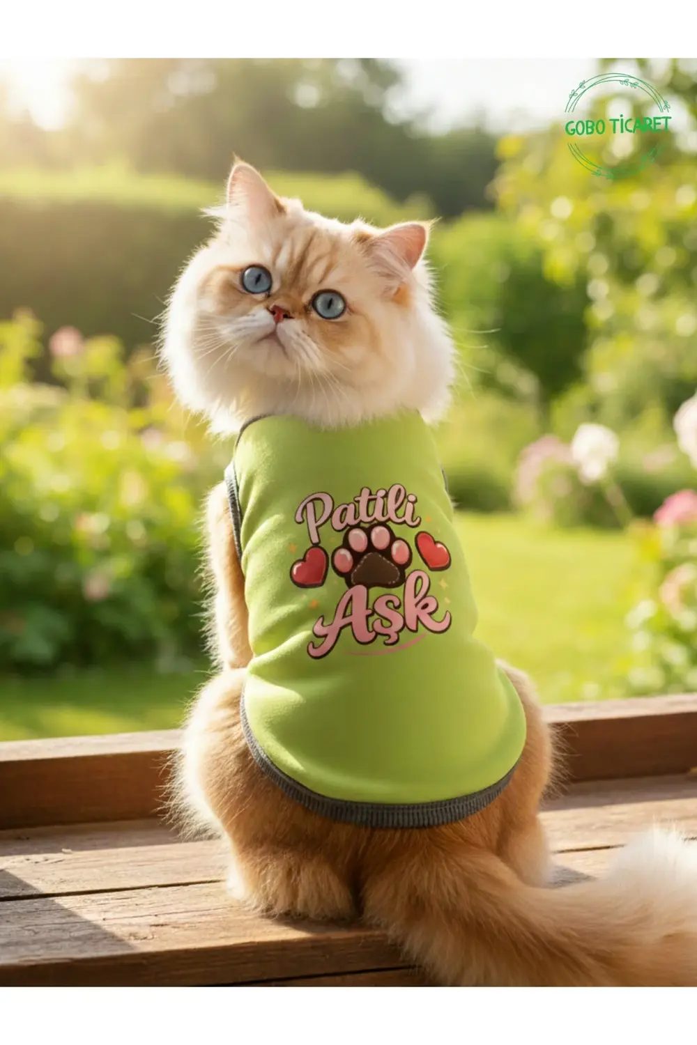 Yeşil Renkli Patili Aşk Baskılı Kedi ve Köpek Kıyafeti Tişörtü El