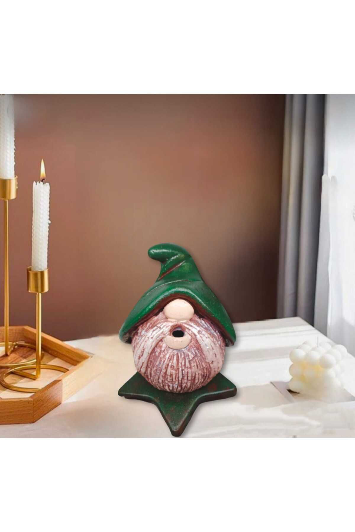 Dodemert Home Yeşil Şapkalı Pala Gnome Beton Tütsülük