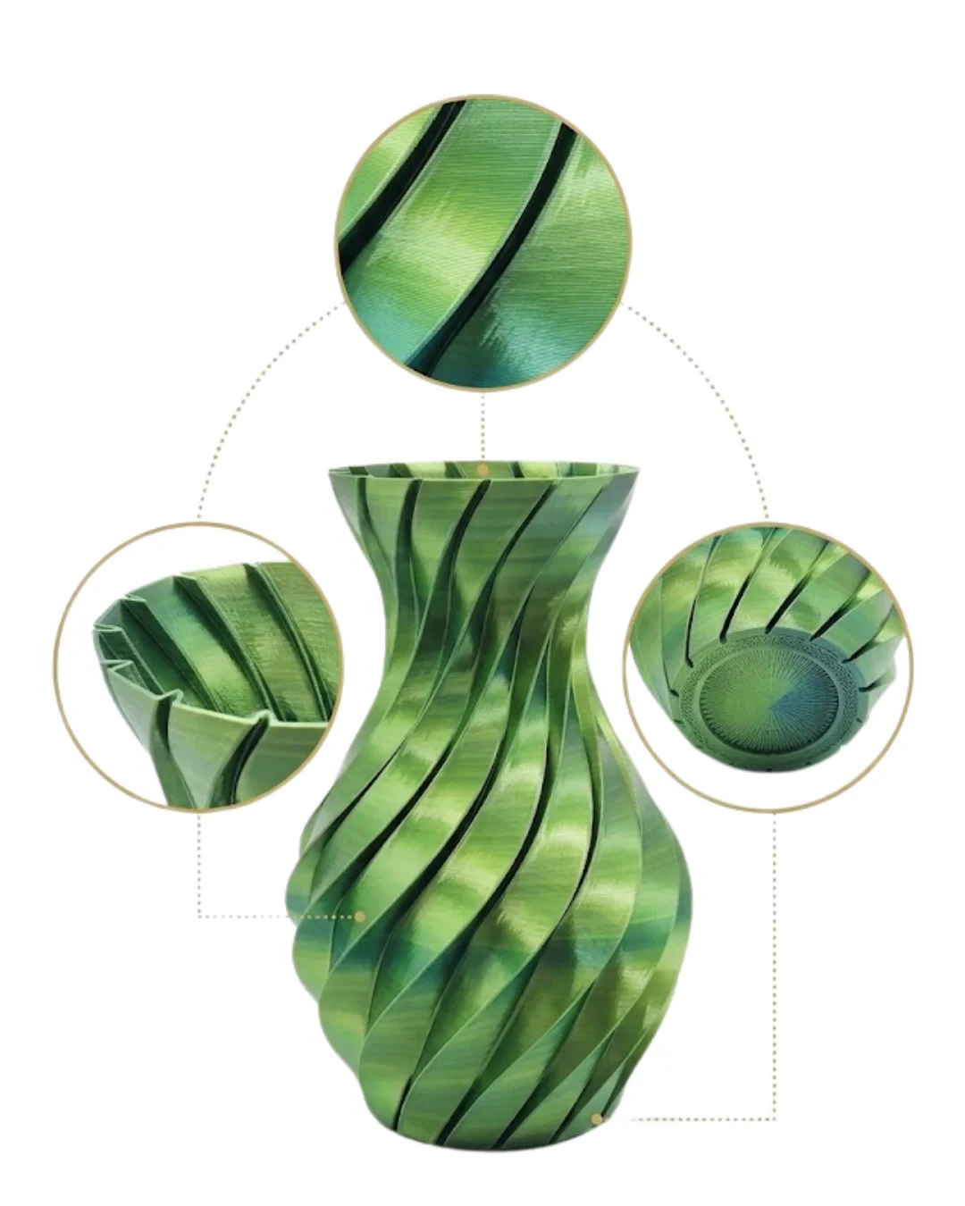 Yeşil Spiral 3D Baskı Vazo Estetik Modern Ev Ofis Dekoru
