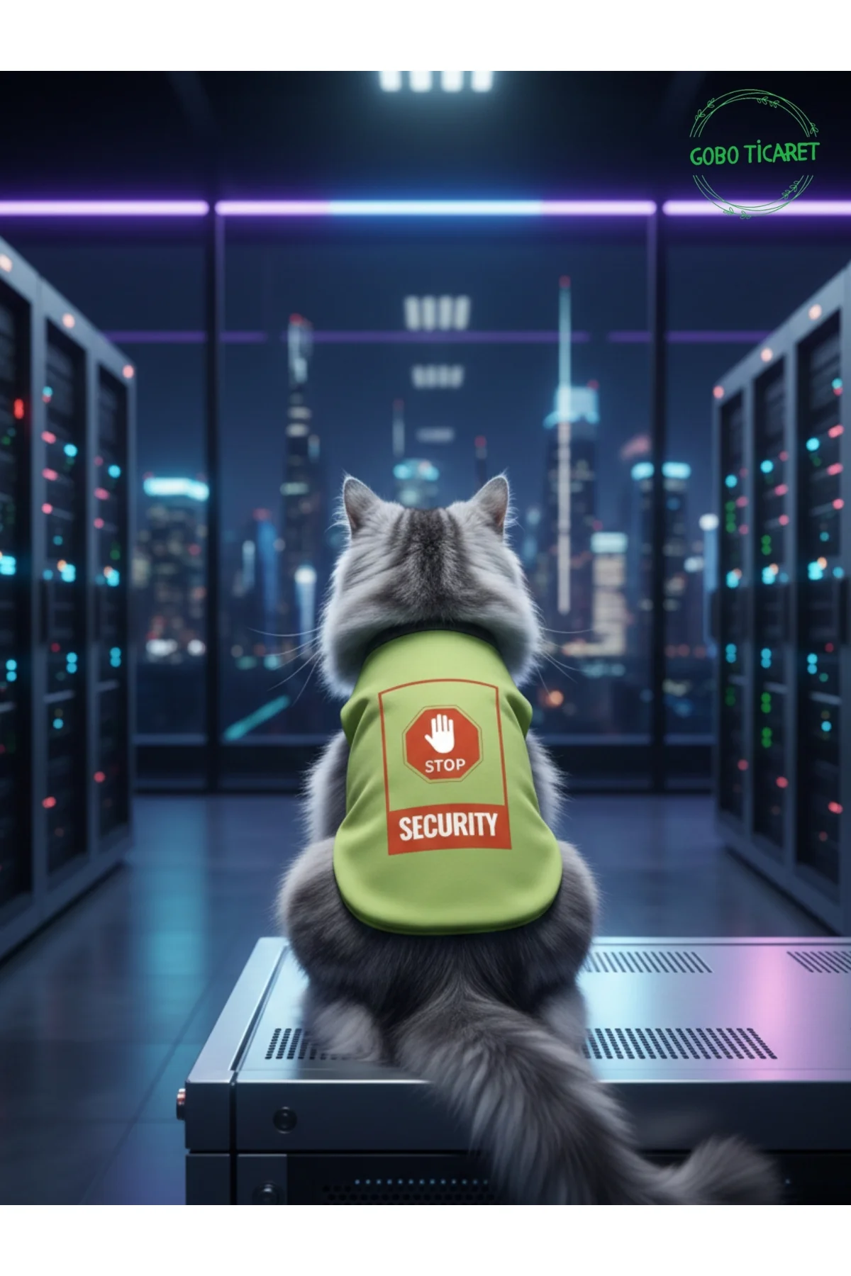 Yeşil Stop Security (Güvenlik) Baskılı Kedi ve Köpek Kıyafeti Tiş