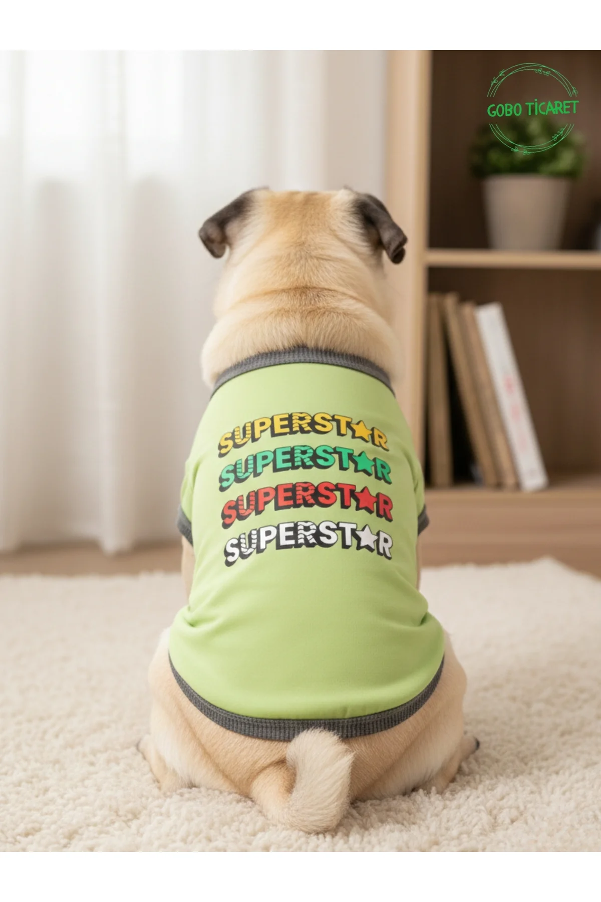 Yeşil SUPERSTAR Yazılı Kedi ve Köpek Kıyafeti Tişörtü Elbisesi SM