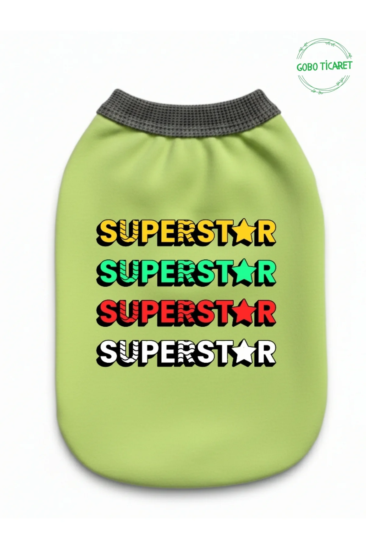Yeşil SUPERSTAR Yazılı Kedi ve Köpek Kıyafeti Tişörtü Elbisesi XS