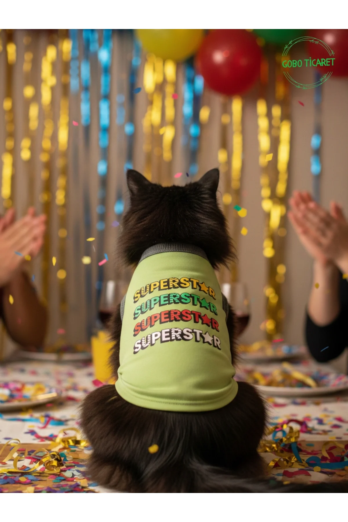 Yeşil SUPERSTAR Yazılı Kedi ve Köpek Kıyafeti Tişörtü Elbisesi Me