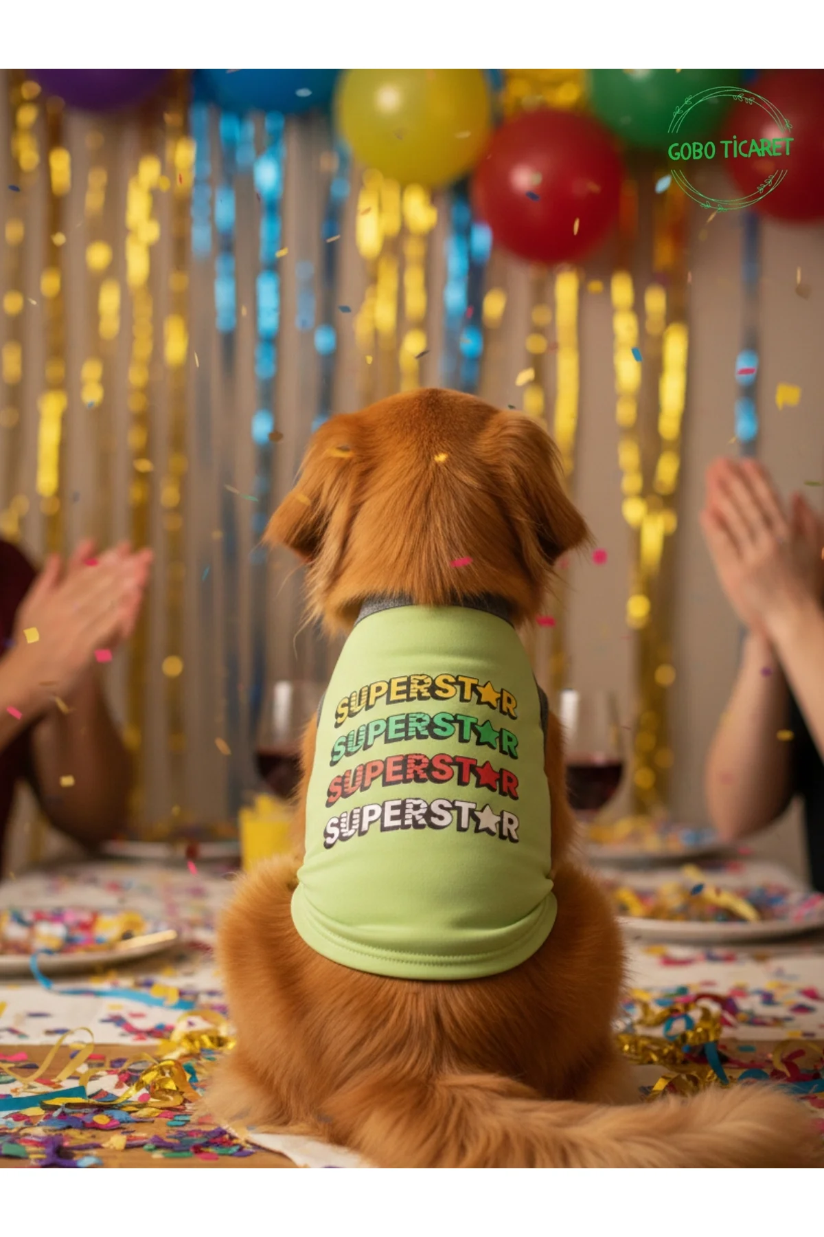 Yeşil SUPERSTAR Yazılı Kedi ve Köpek Kıyafeti Tişörtü Elbisesi SM