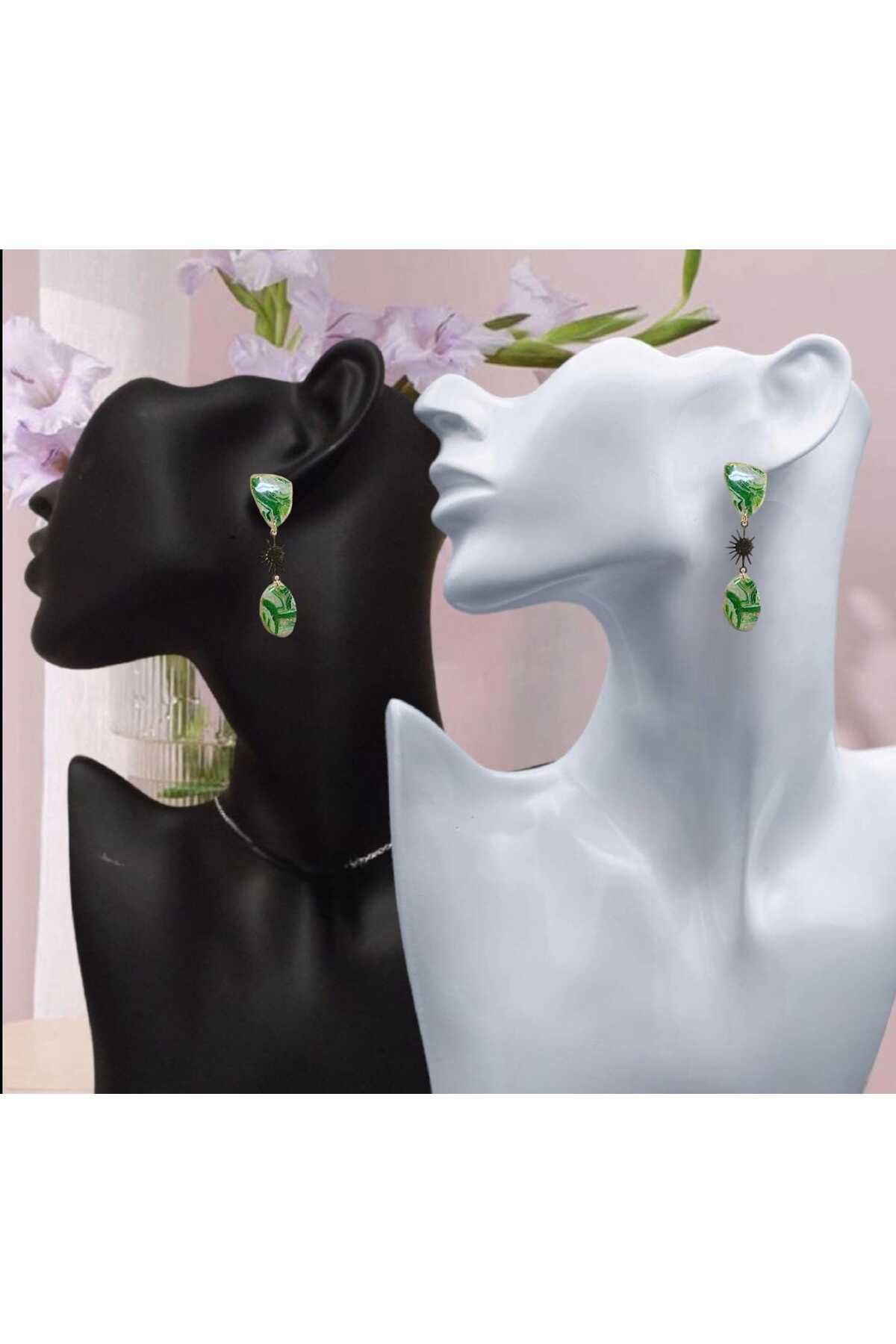 Yeşil Tasarım Doğaltaş Görünümlü Polimer Kil & Epoksi Tasarım Küp