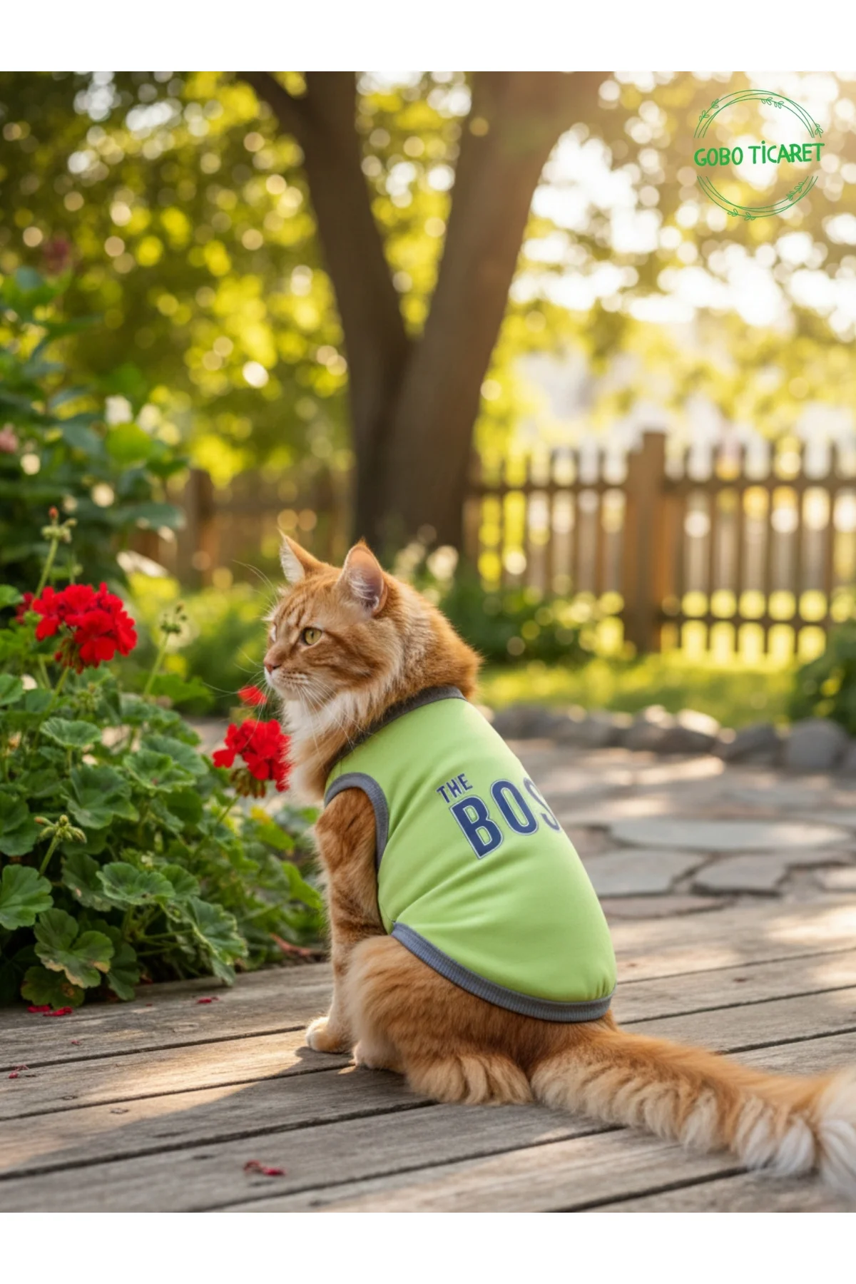 Yeşil The Boss (Patron) Yazılı Kedi ve Köpek Kıyafeti Tişörtü Elb