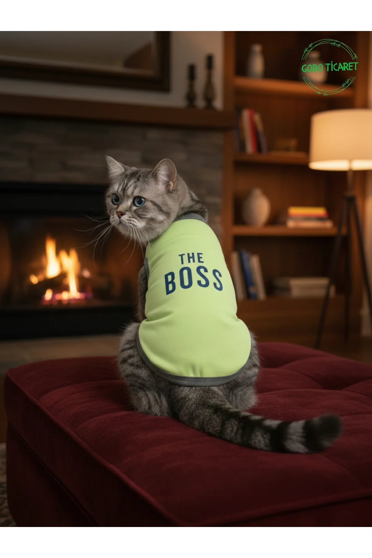 Yeşil The Boss (Patron) Yazılı Kedi ve Köpek Kıyafeti Tişörtü Elb