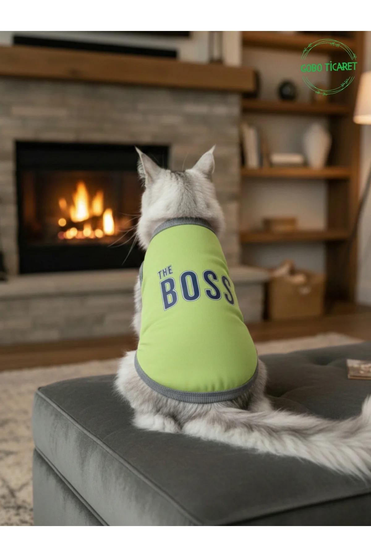 Yeşil The Boss (Patron) Yazılı Kedi ve Köpek Kıyafeti Tişörtü Elb