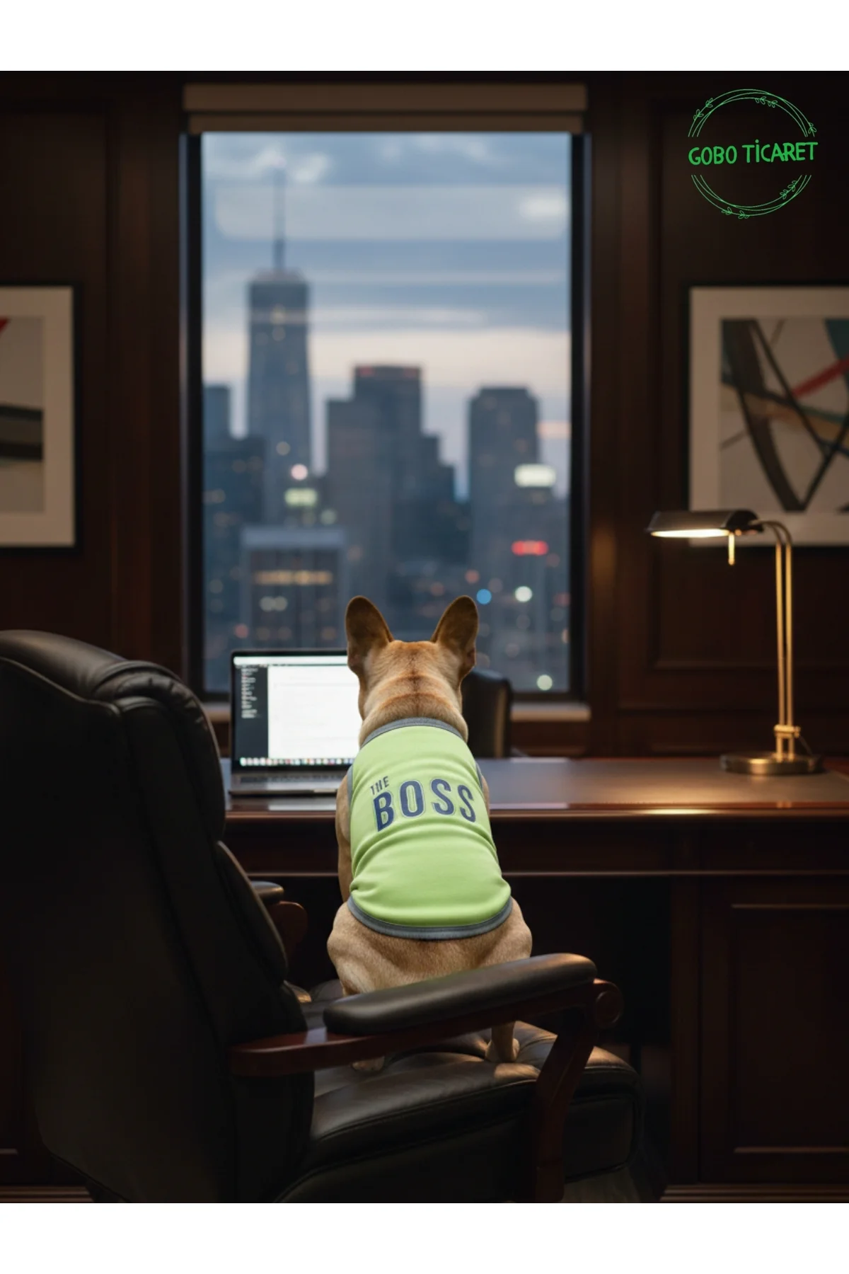 Yeşil The Boss (Patron) Yazılı Kedi ve Köpek Kıyafeti Tişörtü Elb