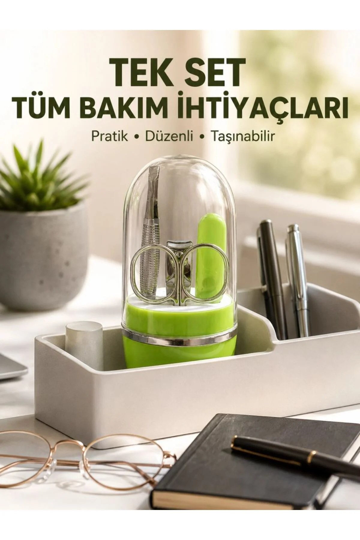 Yeşil Tırnak Bakım Seti Cımbız Makas Tırnak Makası Ve Törpü