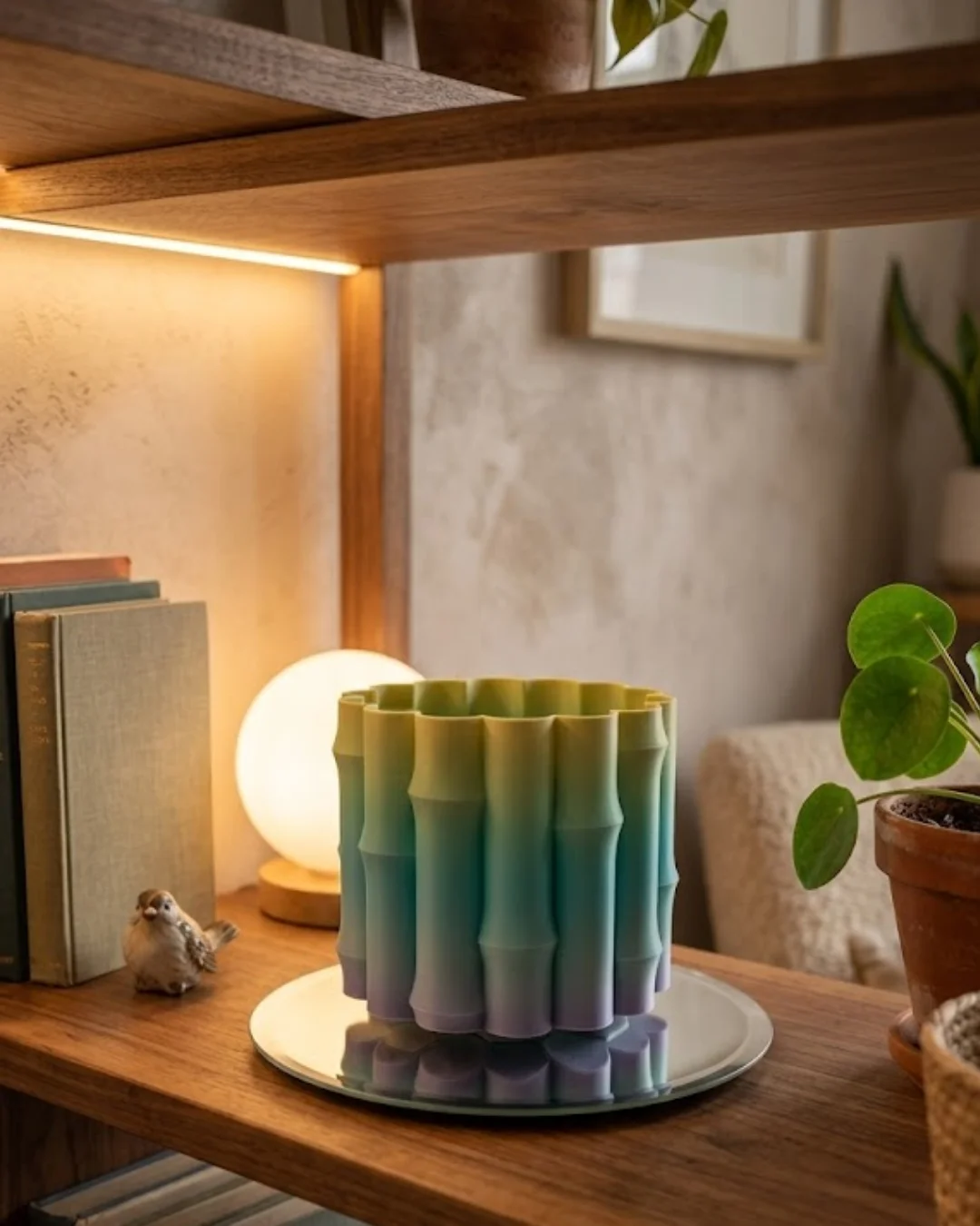 Yeşil Tonlu Dekoratif Vazo Modern Tasarım Salon Ofis Masa Üstü Ak