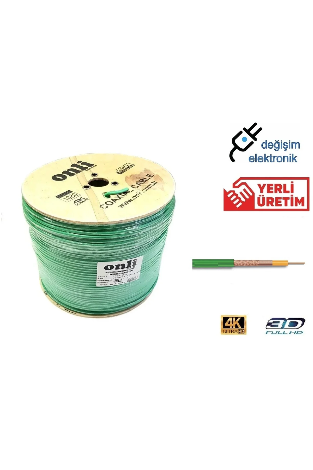 Yeşil Uydu Çanak Anten Kablosu Gold 35 Metre F Konnektörlü