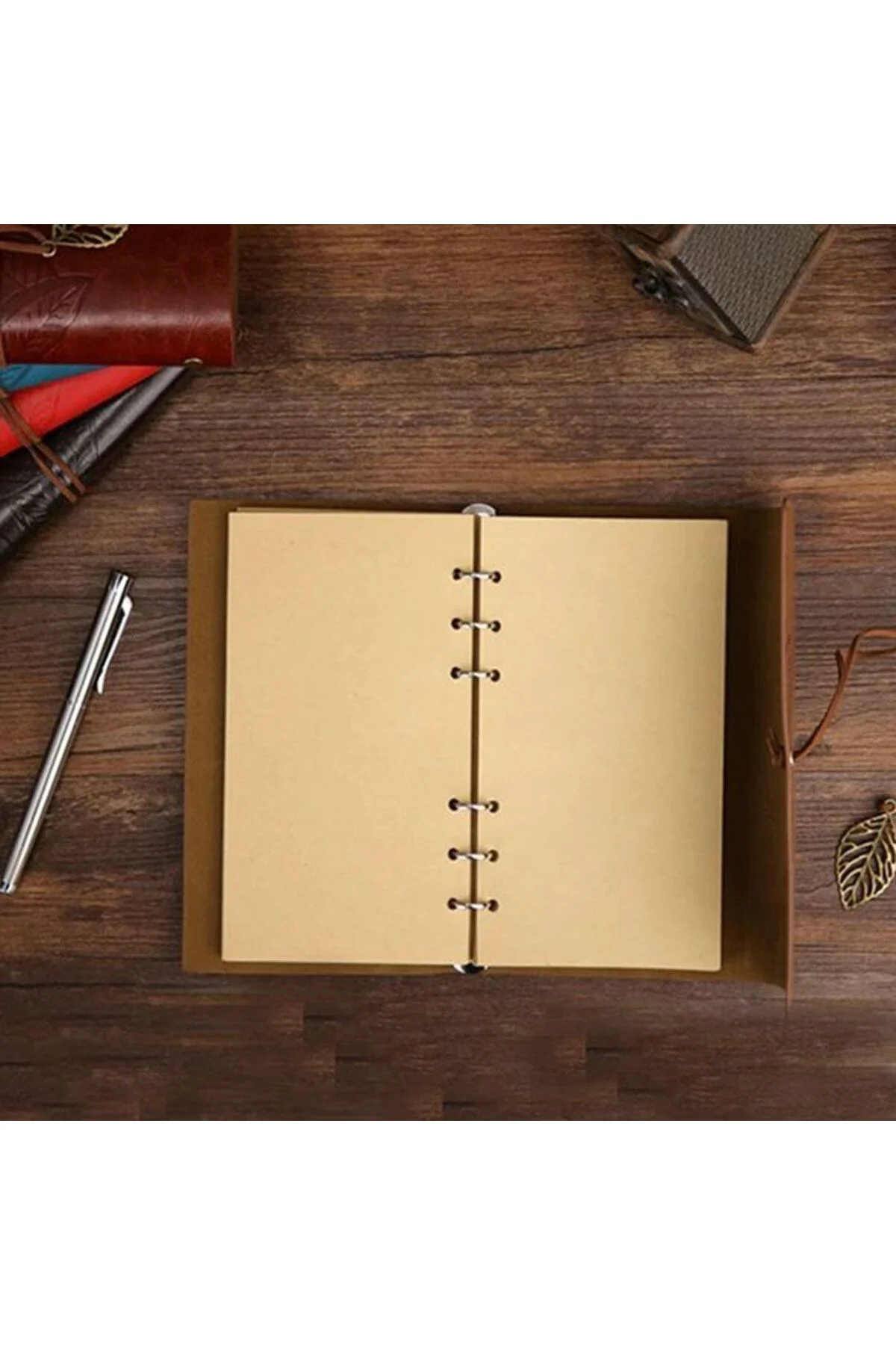 Yeşil Yaprak Desenli Deri Defter