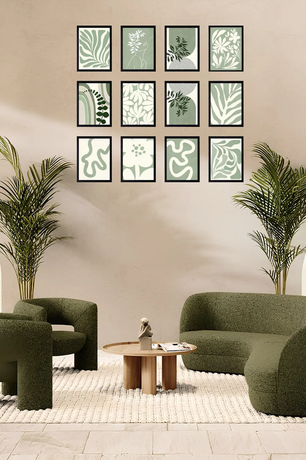 Yeşil Yapraklar Galerisi 12'Parça Çerçeve Görünümlü Modern MDF Ta