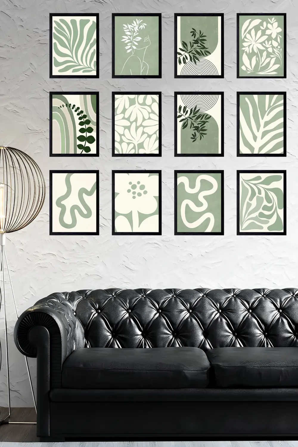 Yeşil Yapraklar Galerisi 12'Parça Çerçeve Görünümlü Modern MDF Ta