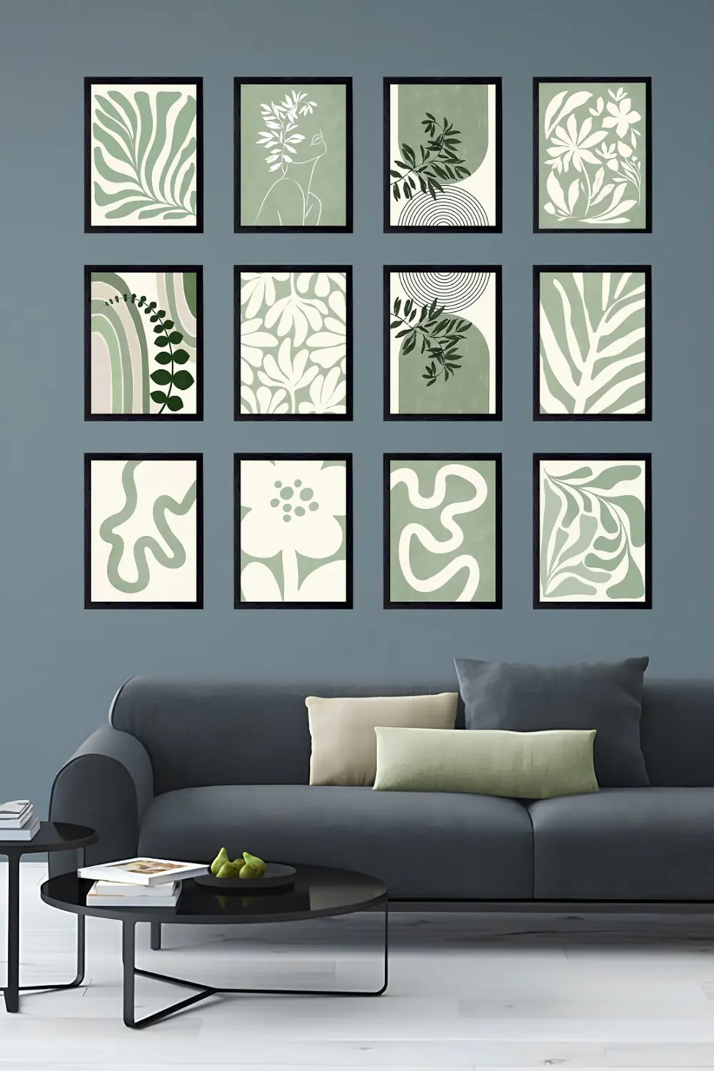 Yeşil Yapraklar Galerisi 12'Parça Çerçeve Görünümlü Modern MDF Ta