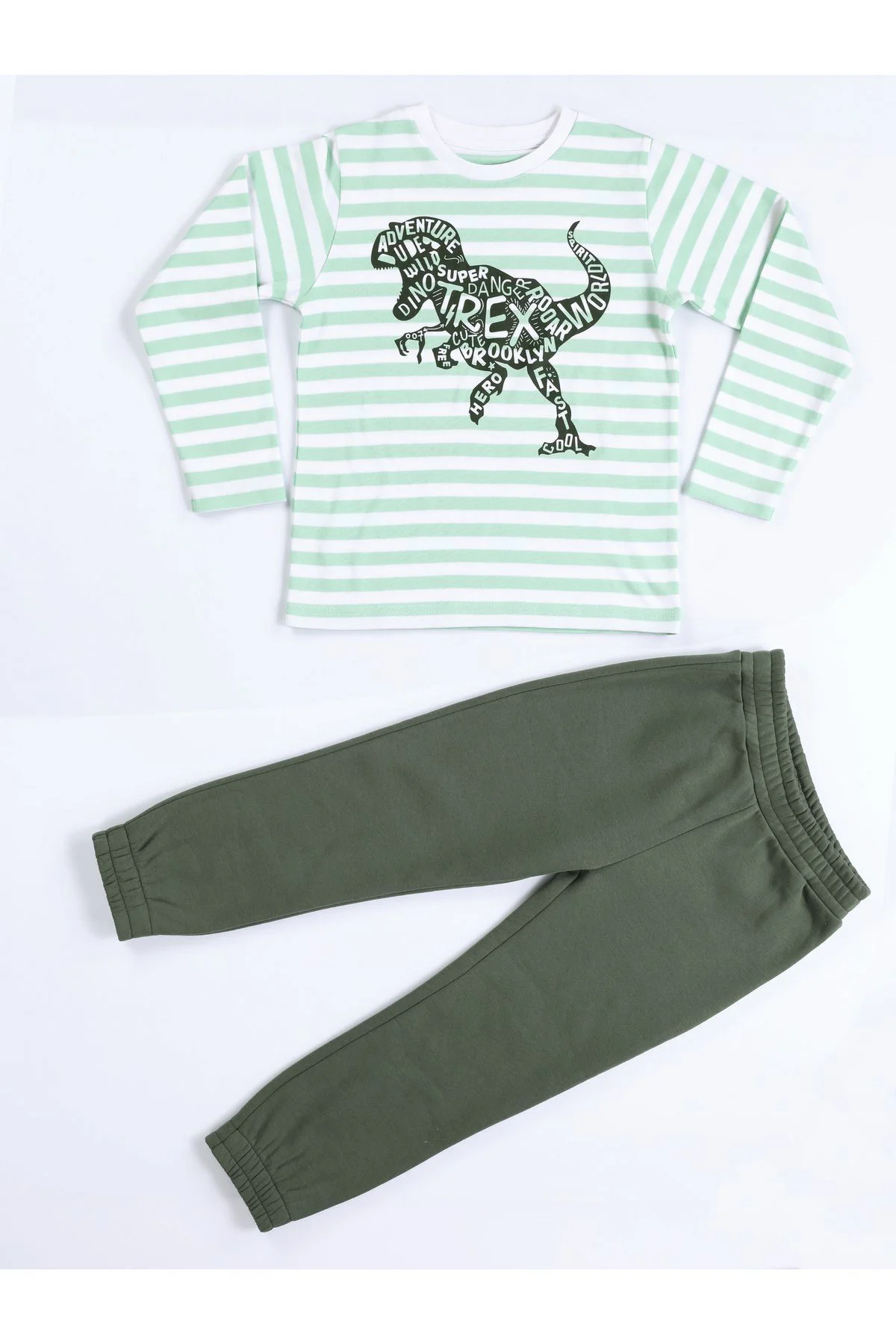 Yeşil Yazılı Dino Jogger +T-shirt Takım