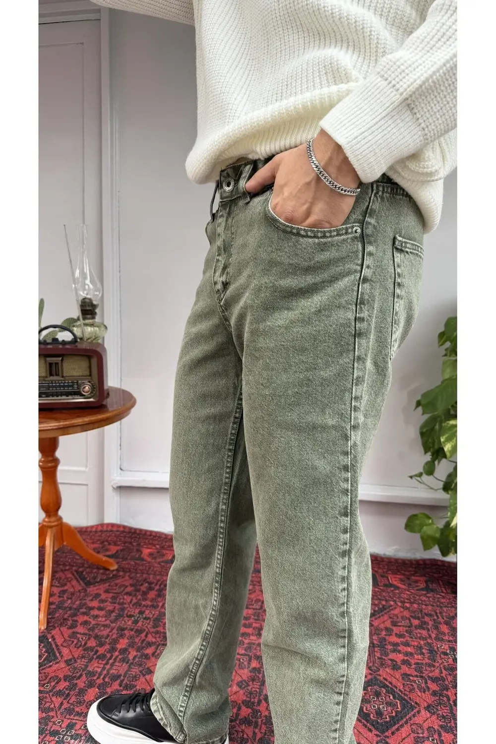Yeşil Yıkamalı Baggy Jean
