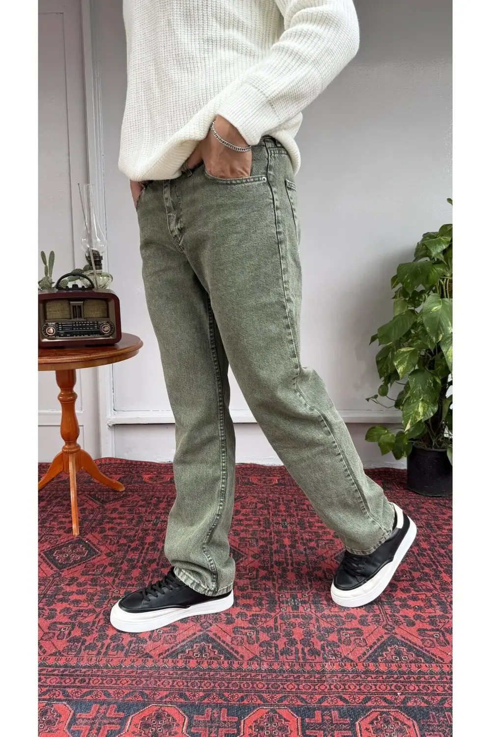 Yeşil Yıkamalı Baggy Jean