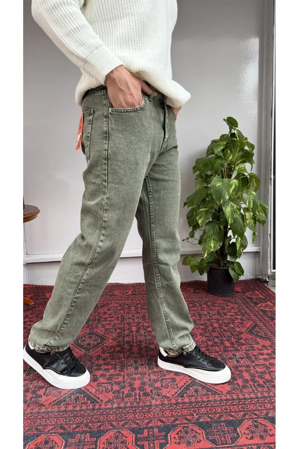 Yeşil Yıkamalı Baggy Jean