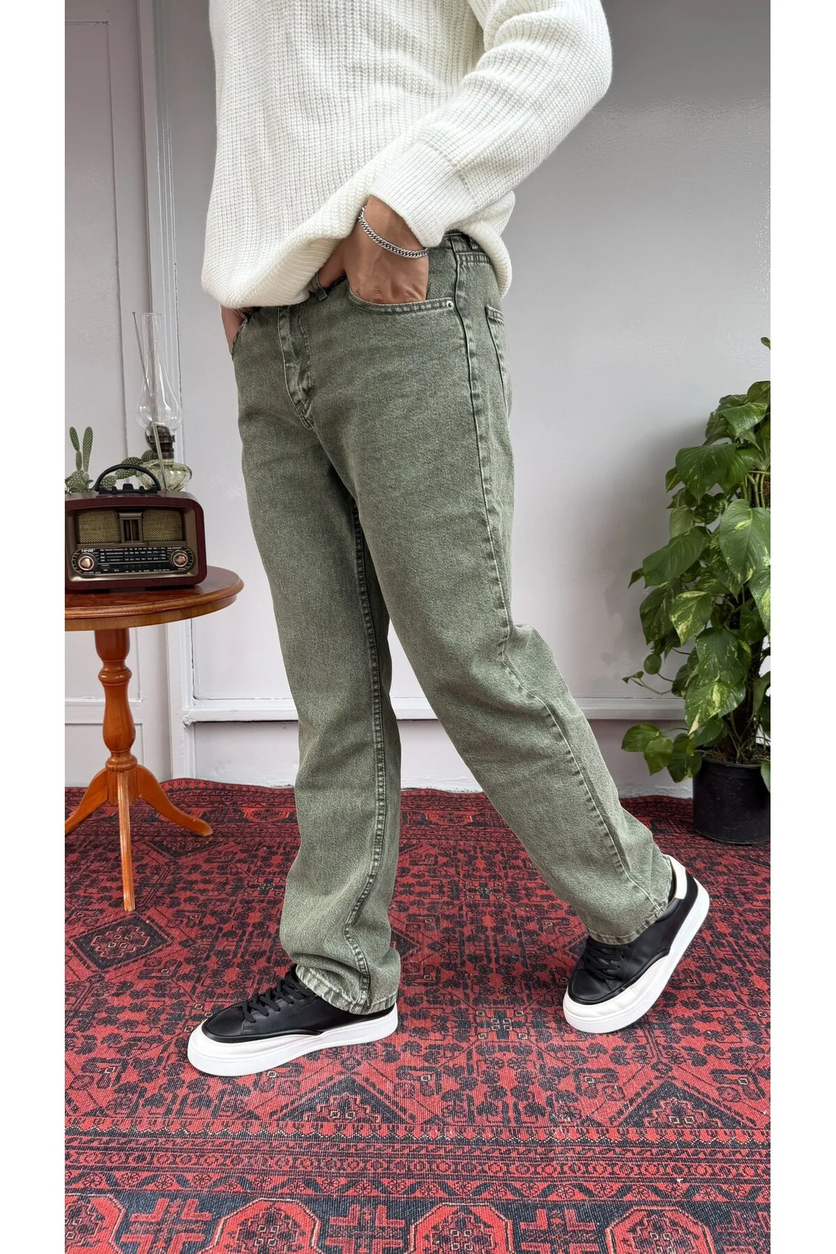 Yeşil Yıkamalı Baggy Jean