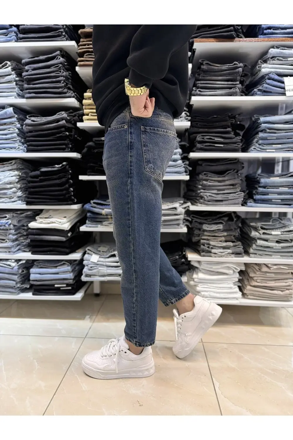 Yeşil Yıkamalı Boyfriend Jean