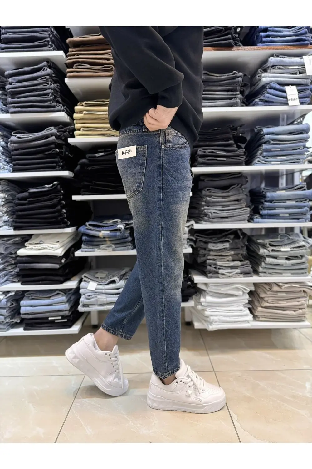 Yeşil Yıkamalı Boyfriend Jean