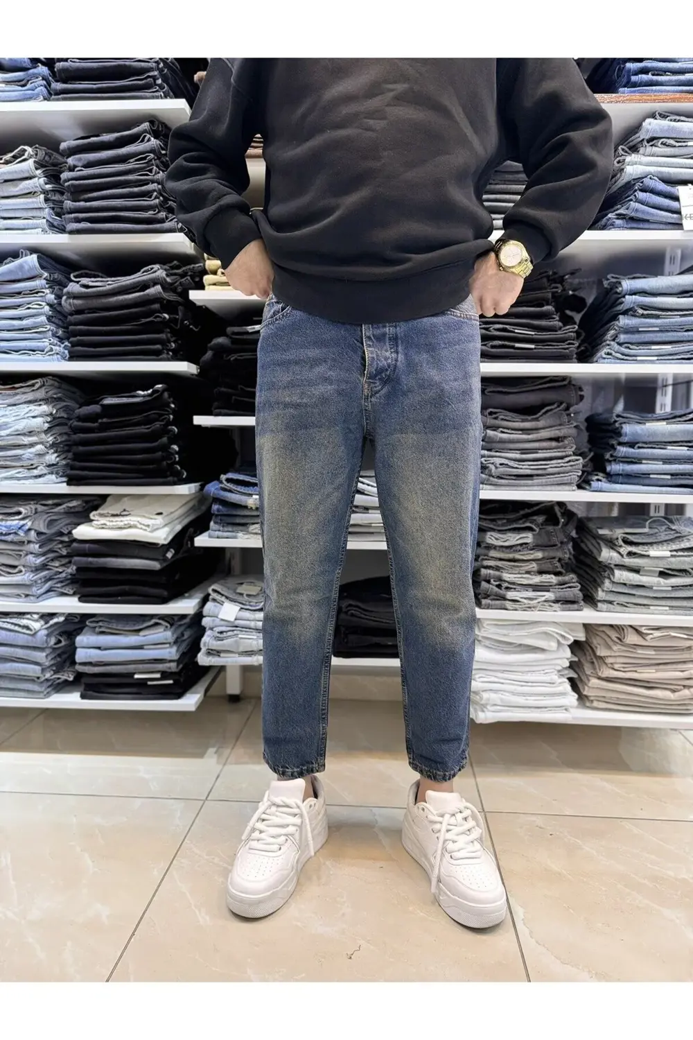 Yeşil Yıkamalı Boyfriend Jean