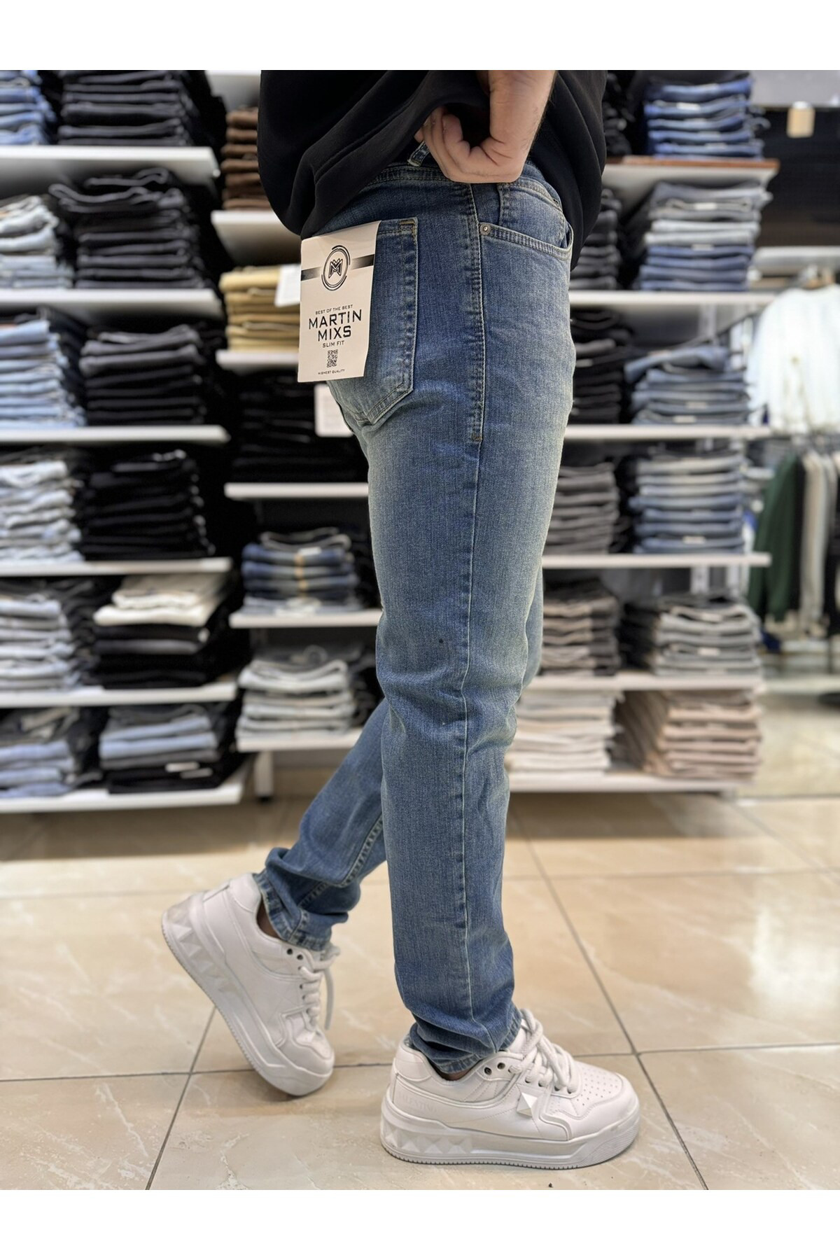 Casualmen32 Yeşil Yikamali Mavi Slim Fit Jean 116Cslma