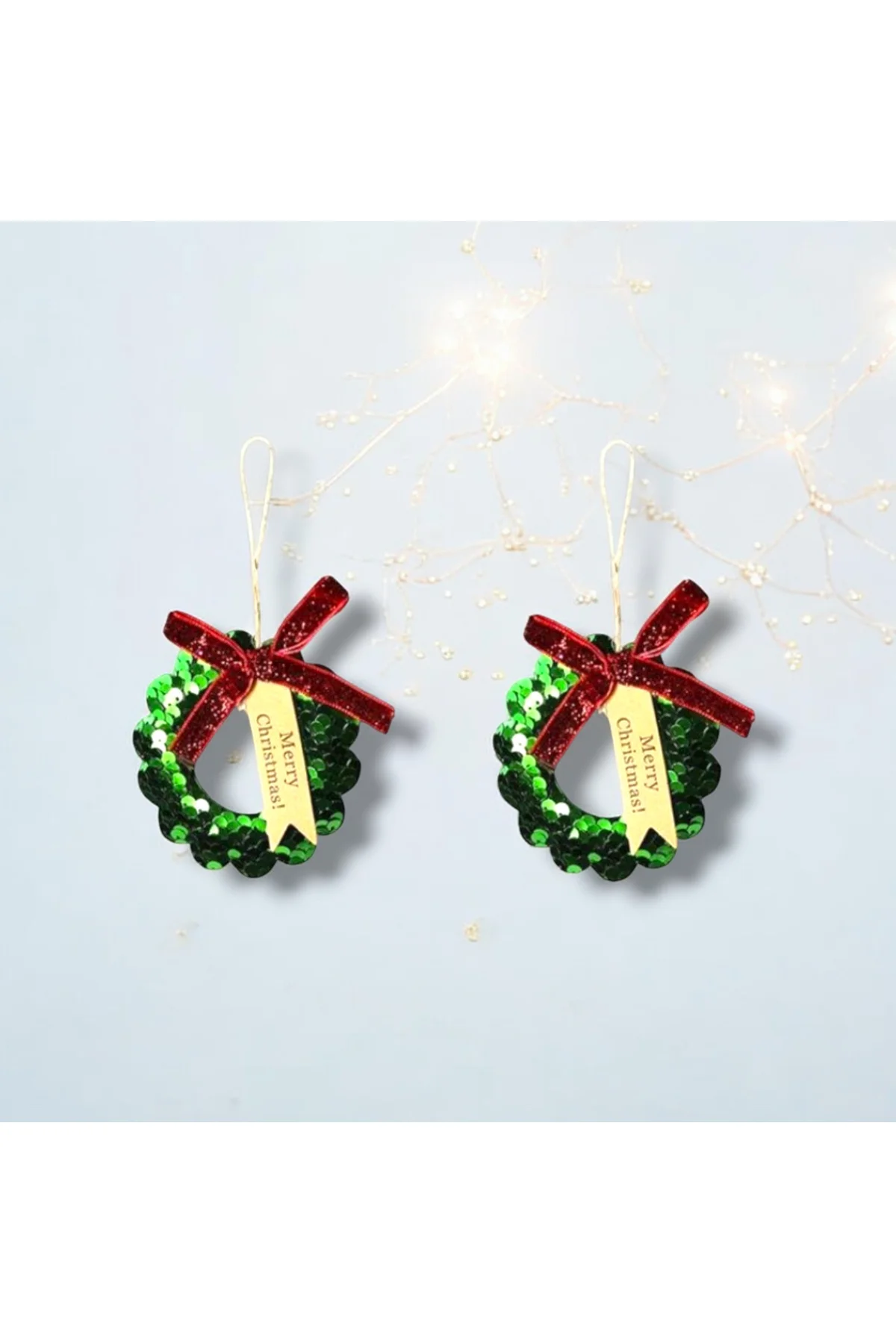 Yeşil Yılbaşı Süsü 2'li Pullu Çember 20 cm, şık ve parlak dekorat