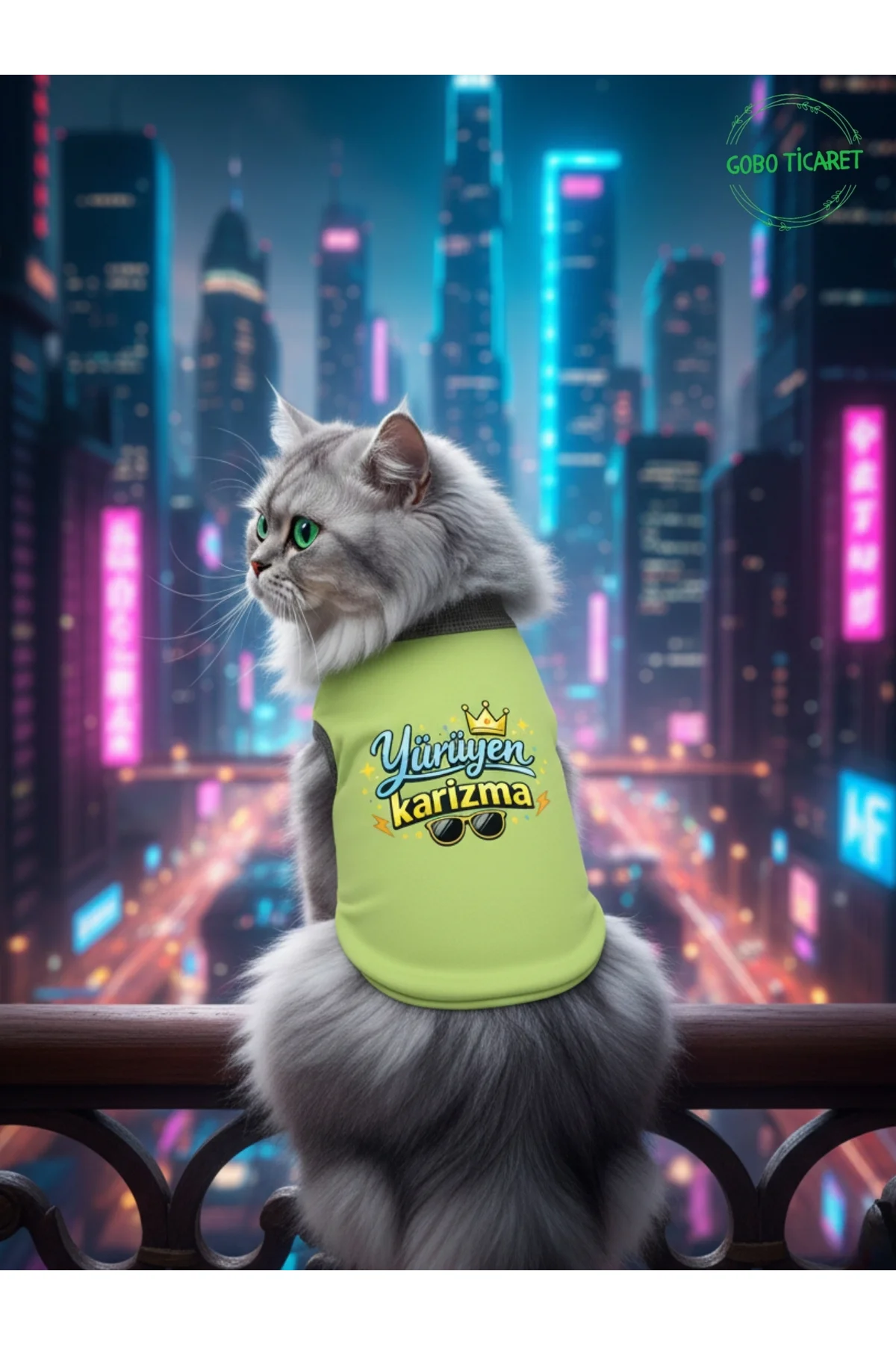 Yeşil Yürüyen Karizma Yazılı Kedi ve Köpek Kıyafeti Tişörtü Elbis
