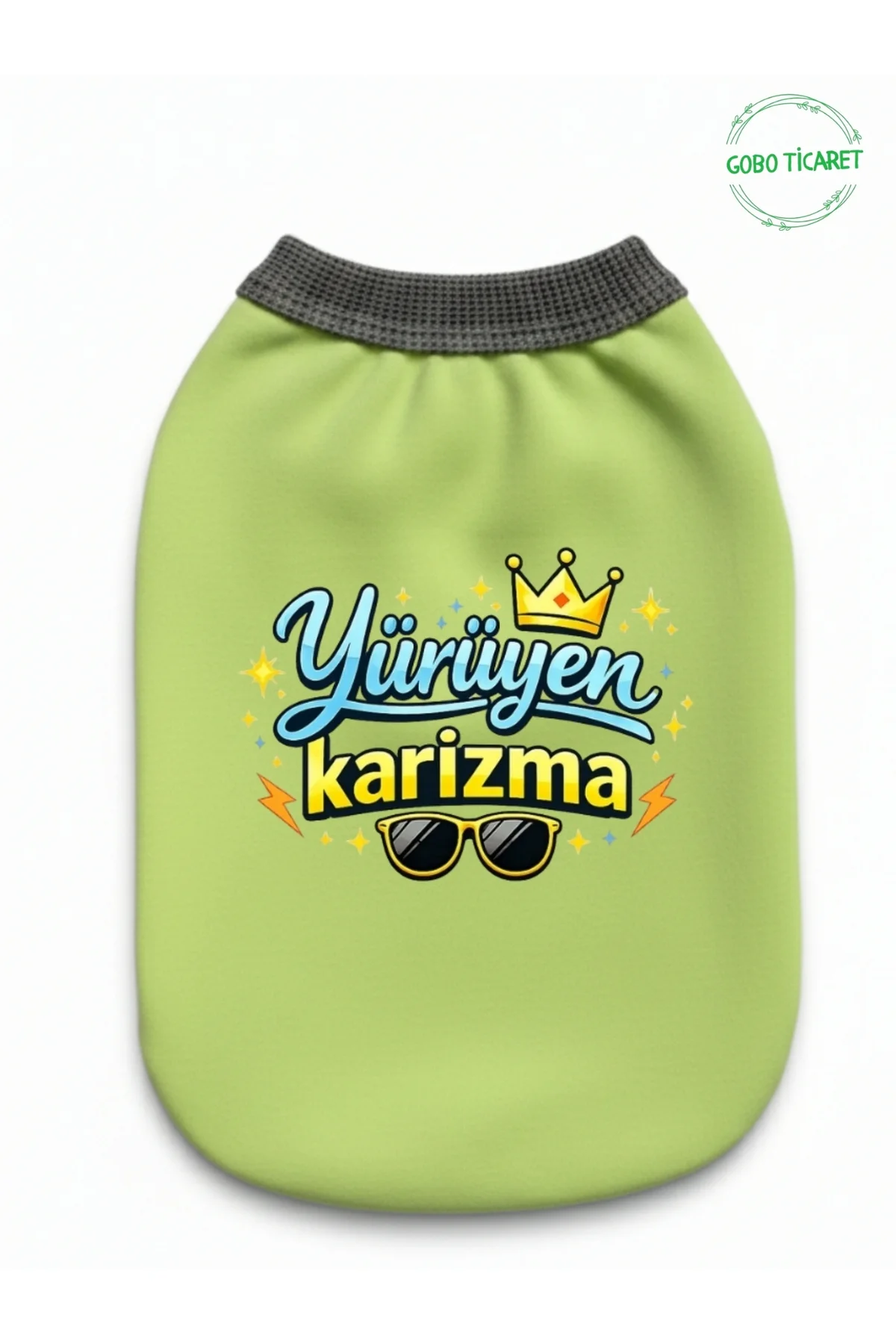 Yeşil Yürüyen Karizma Yazılı Kedi ve Köpek Kıyafeti Tişörtü Elbis