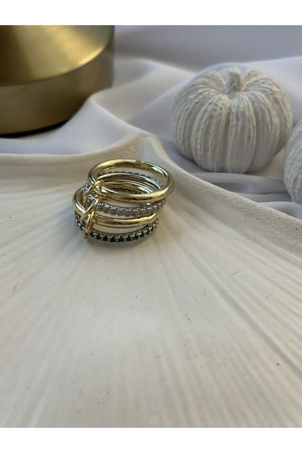 Atelier Emine Yeşil Zirkon Detaylı Çoklu Yüzük
