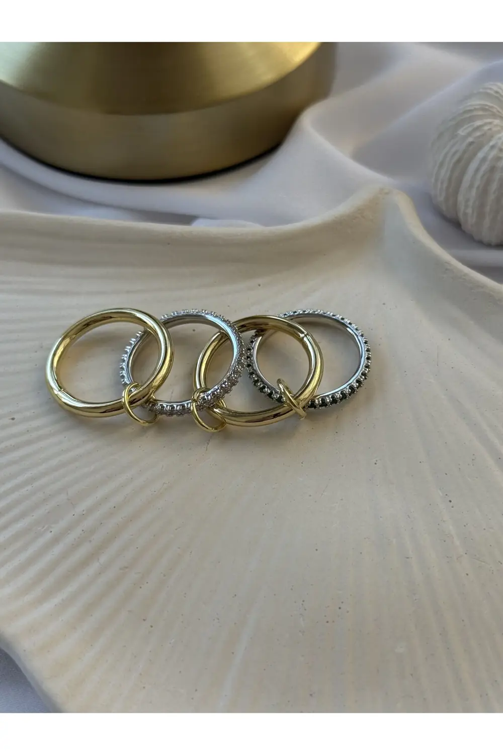 Atelier Emine Yeşil Zirkon Detaylı Çoklu Yüzük