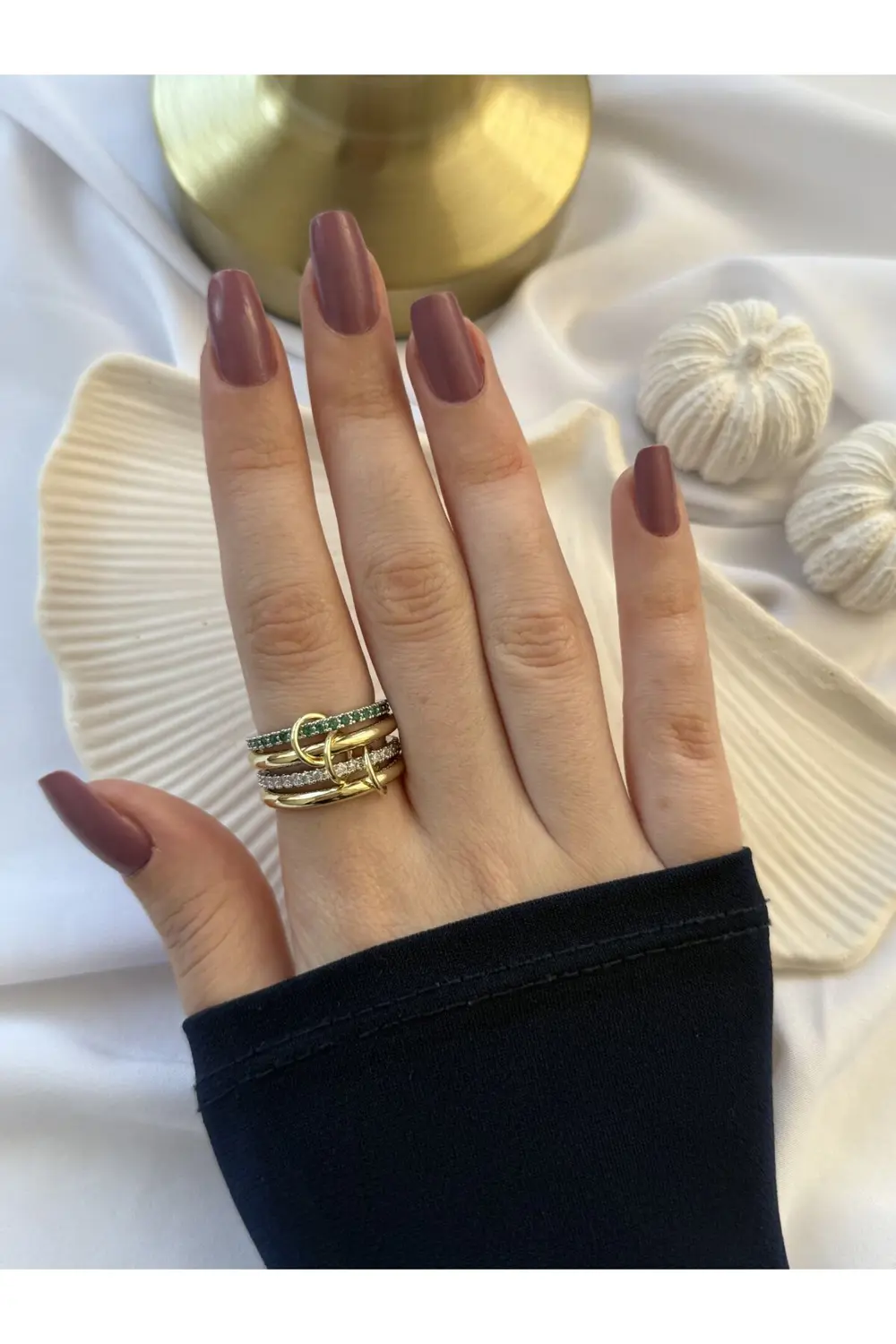 Atelier Emine Yeşil Zirkon Detaylı Çoklu Yüzük