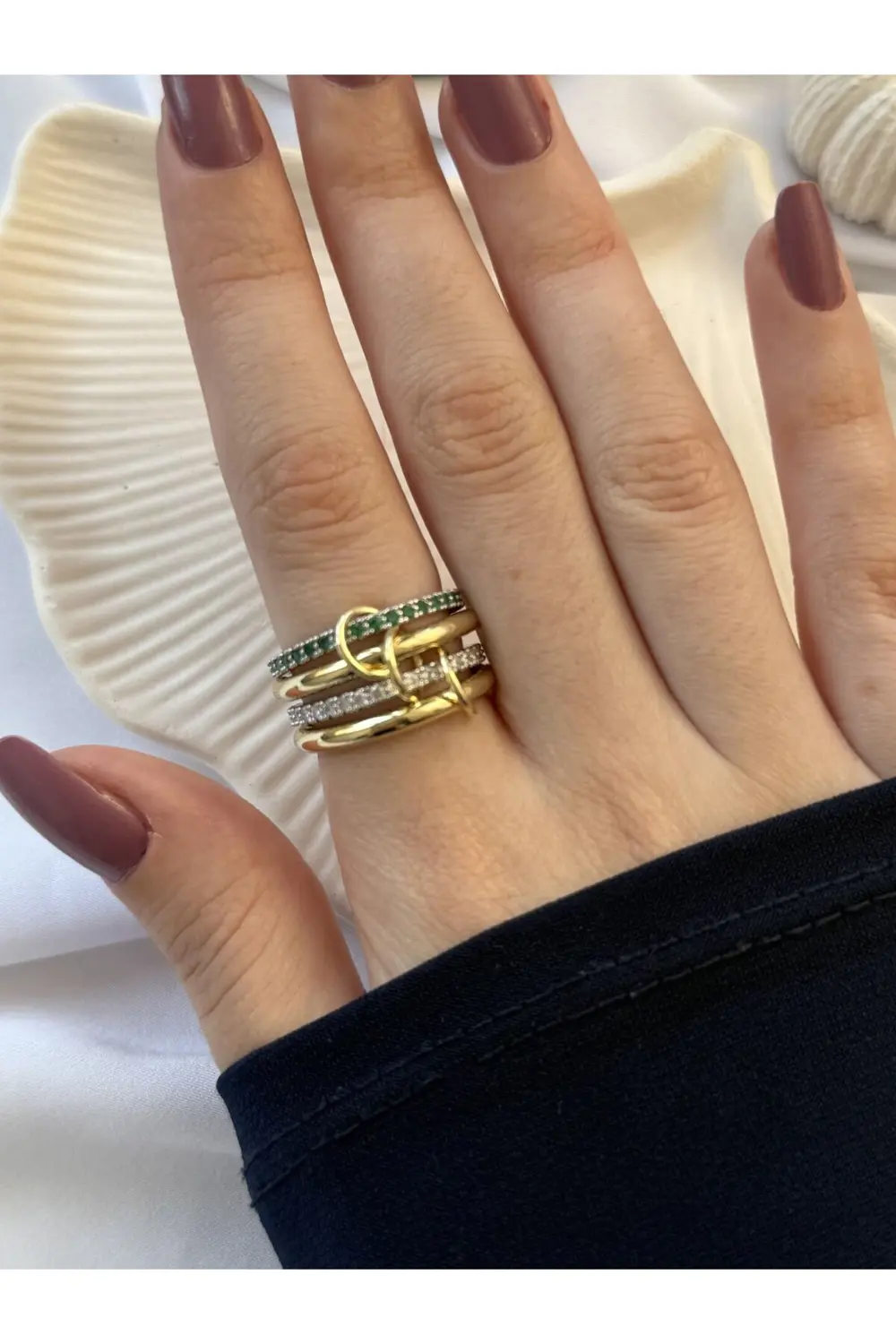 Atelier Emine Yeşil Zirkon Detaylı Çoklu Yüzük