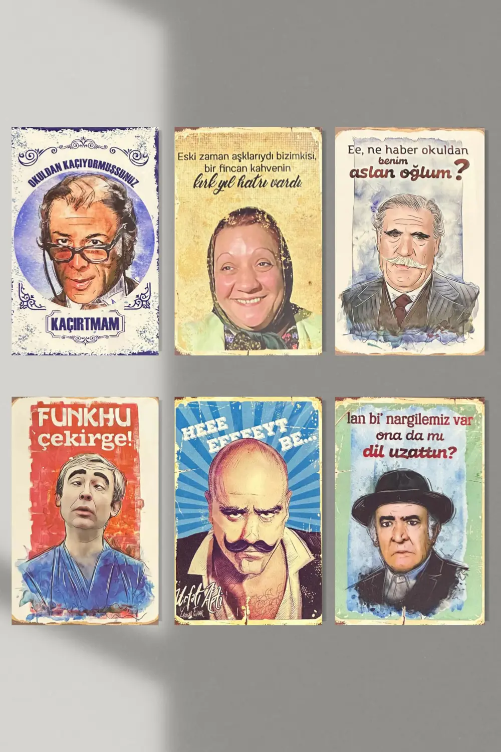 "yeşilçam 2" Ahşap Poster Altılı Set 20*15 Cm