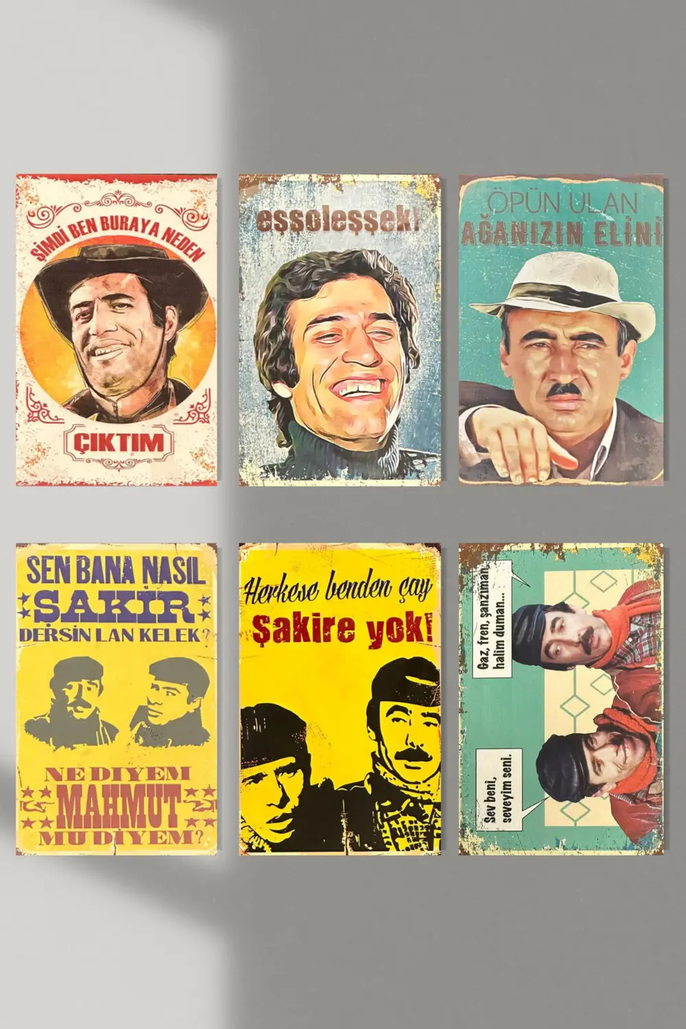 "yeşilçam" Ahşap Poster Altılı Set 20*15 Cm