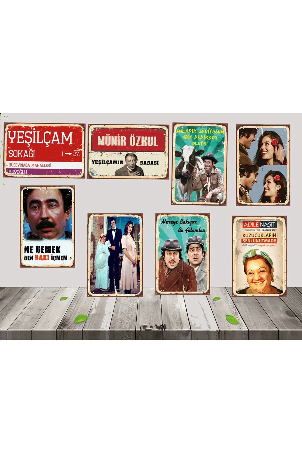 Yeşilçam Nostalji 8 Adet 20x30 CM Ahşap Poster SETİ 1